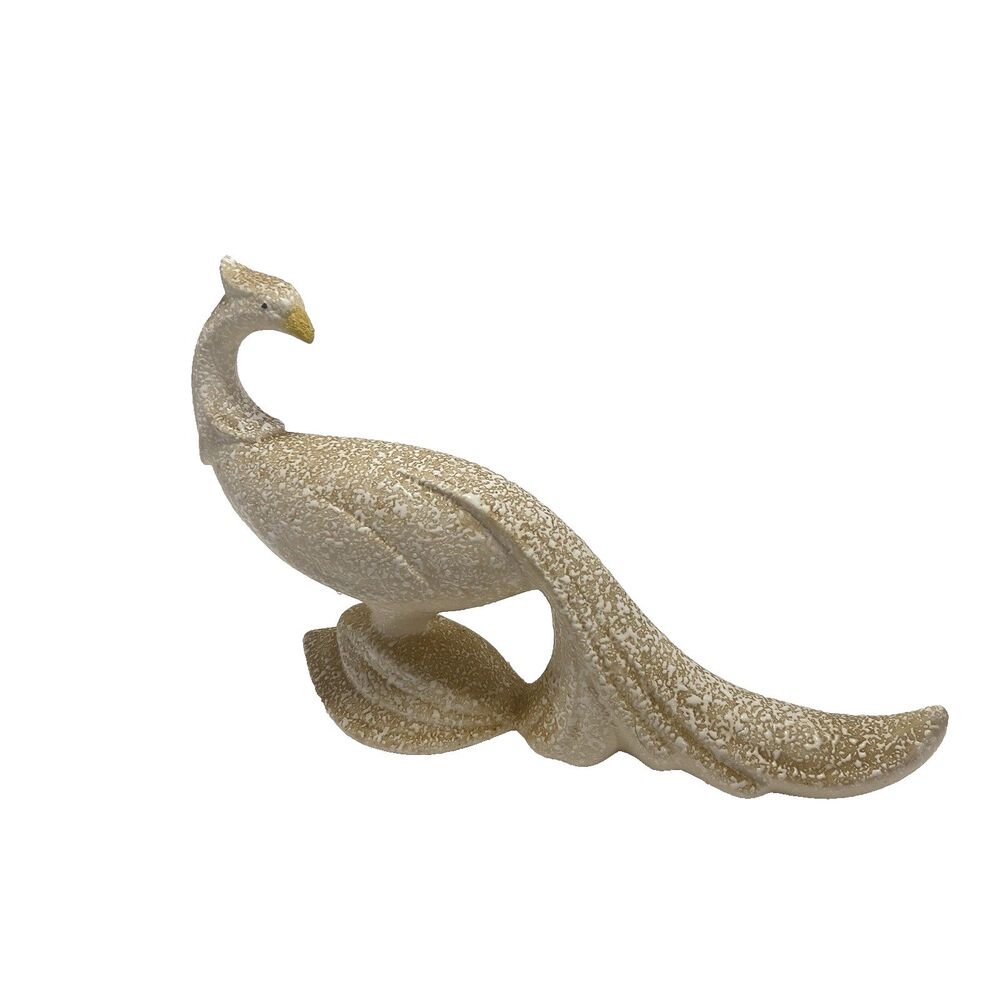 Vintage MCM China Craft Beige Splatter Textured Ceramic Peacock Bird 11.75" EUC